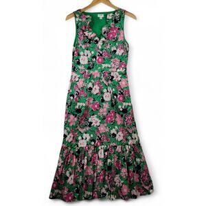 J.Crew Floral Print V-Neck Ruffle Midi Dress Size 6 with Pockets